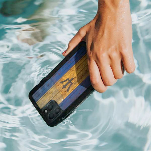 Barbados Flag Dark Wood iPhone 11 Pro Max Waterproof Case